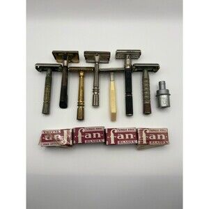 Lot of 7‎ Vintage Safety Razors + 4 Packs Jan Single Edge Blades As-Is